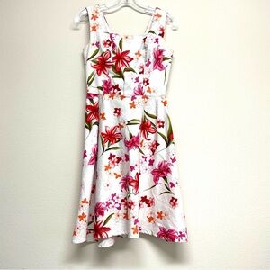 Scarlett 13/14 Fit & Flare Midi Dress Stretch Floral Zip Lined White Red Multcol